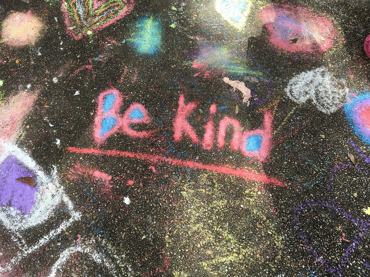 A pretty crayon kind of art with the words 'Be Kind'.