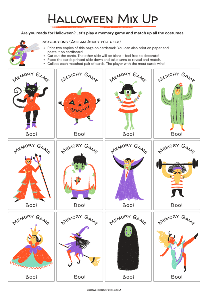 A memory game for Halloween - Free Printable