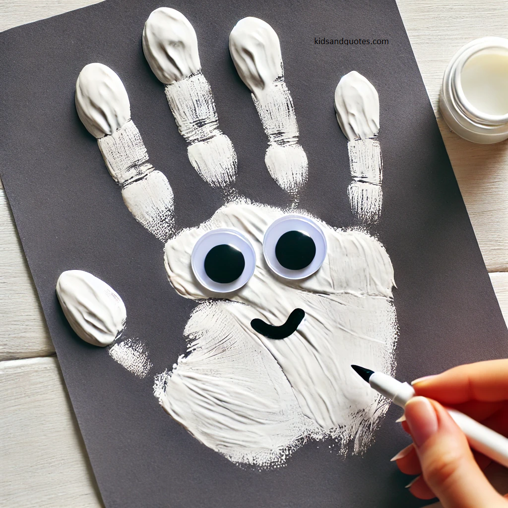 A Halloween craft idea for toddlers - Handprint ghost.