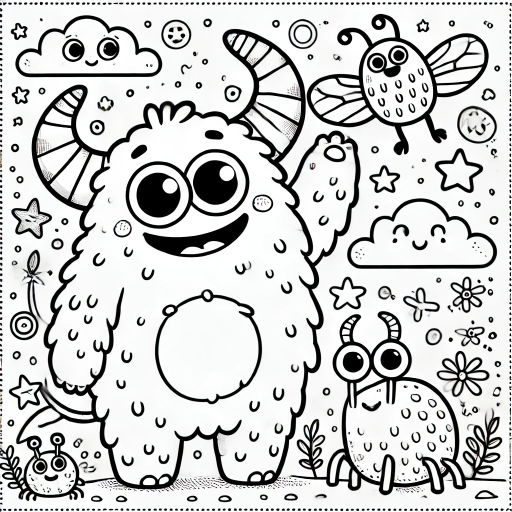 A preschool Halloween themed printable coloring page - Friendly Monster