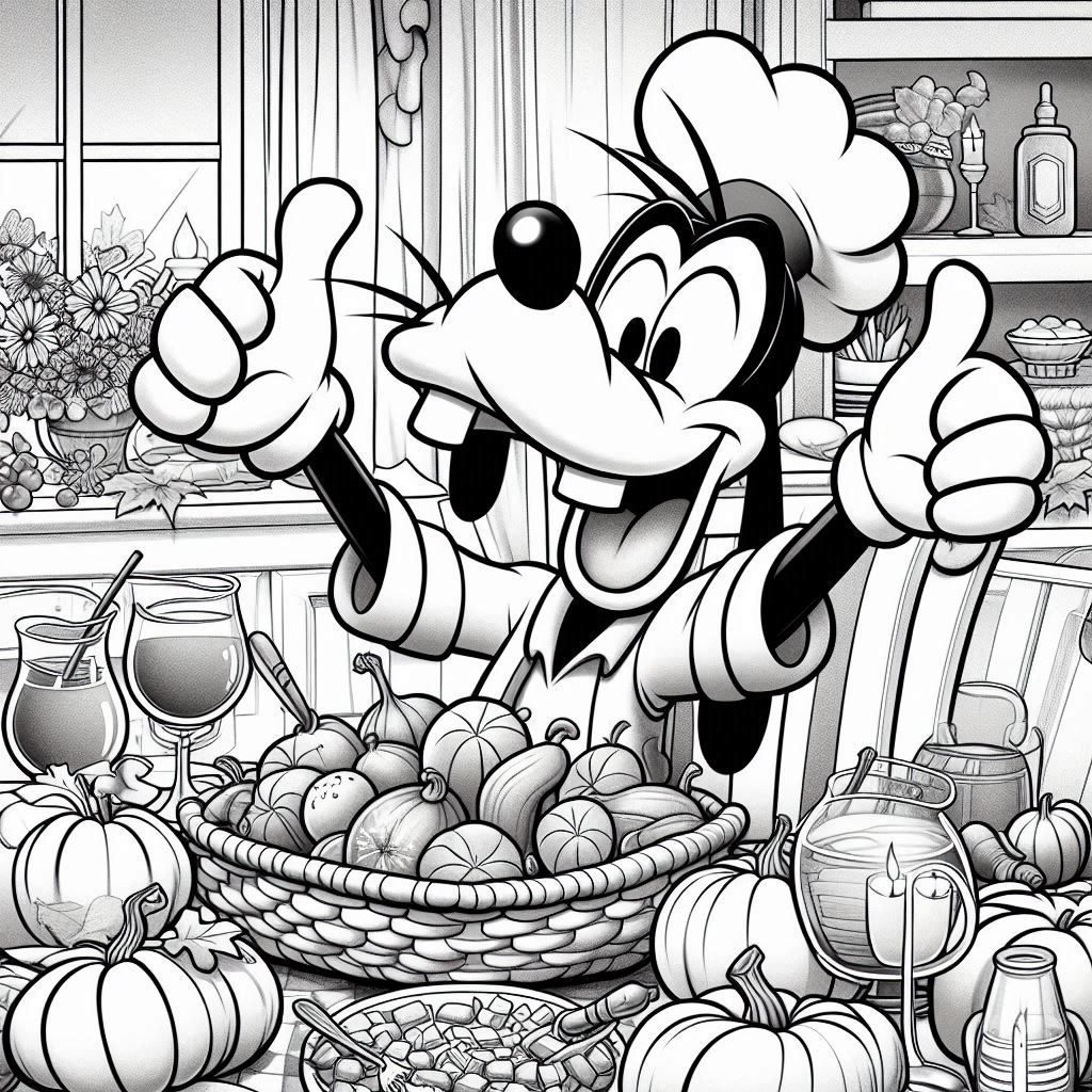 Coloring page - Goofy celebrating Thanksgiving.