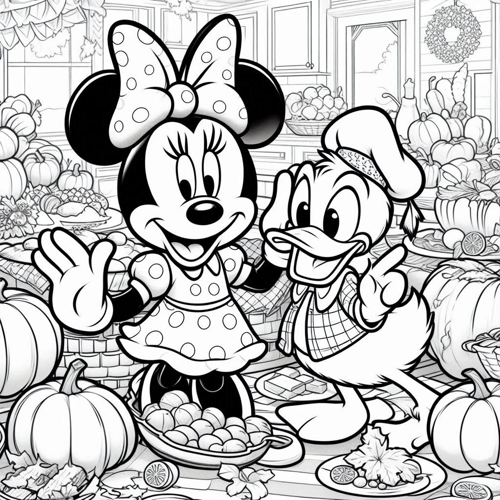 Minnie Mouse and Donald Duck surrounded by pumpkins and cozy autumn vibes.