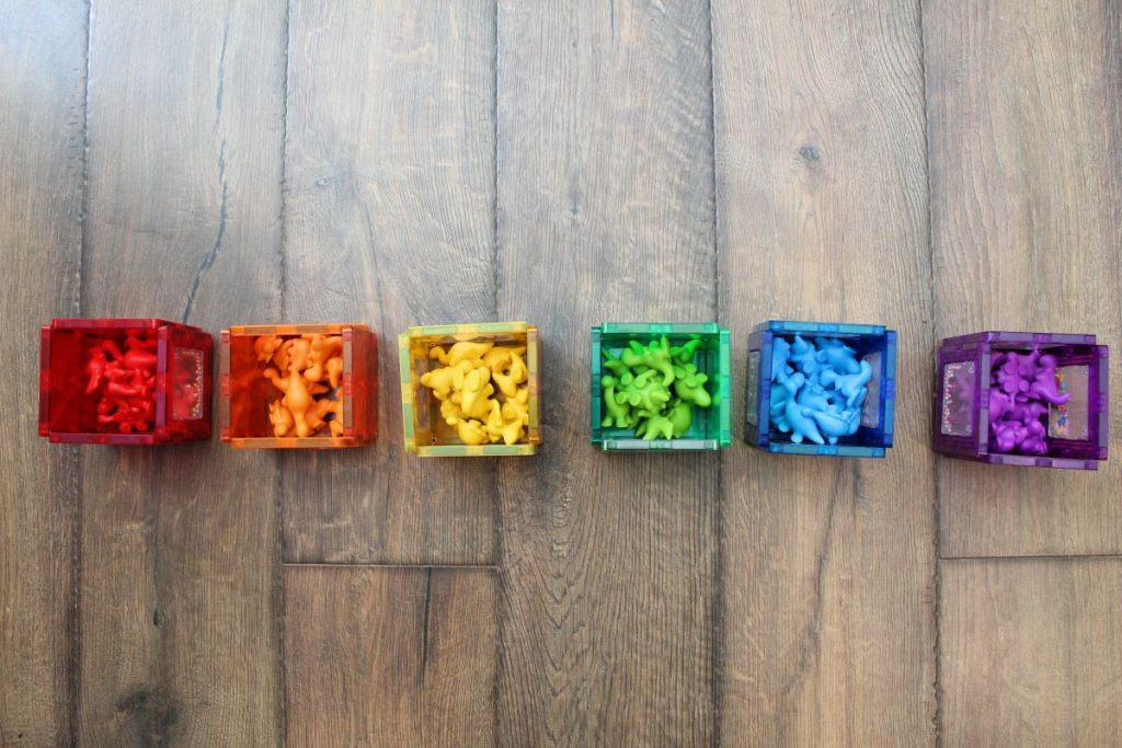 Magnetic tile color sorting idea for toddlers