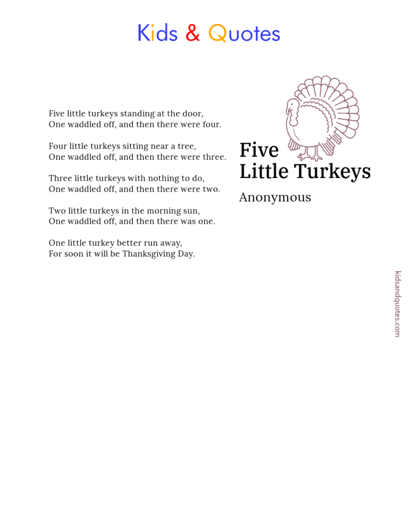 Five Little Turkeys - An anonymous Thanksgiving poem.