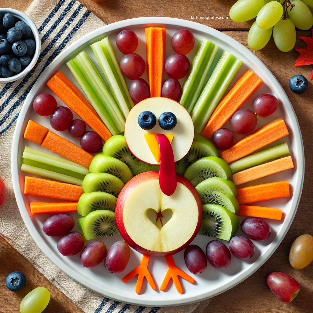 A healthy and fun thanksgiving fruits and veggies snack plate project for kindergarten