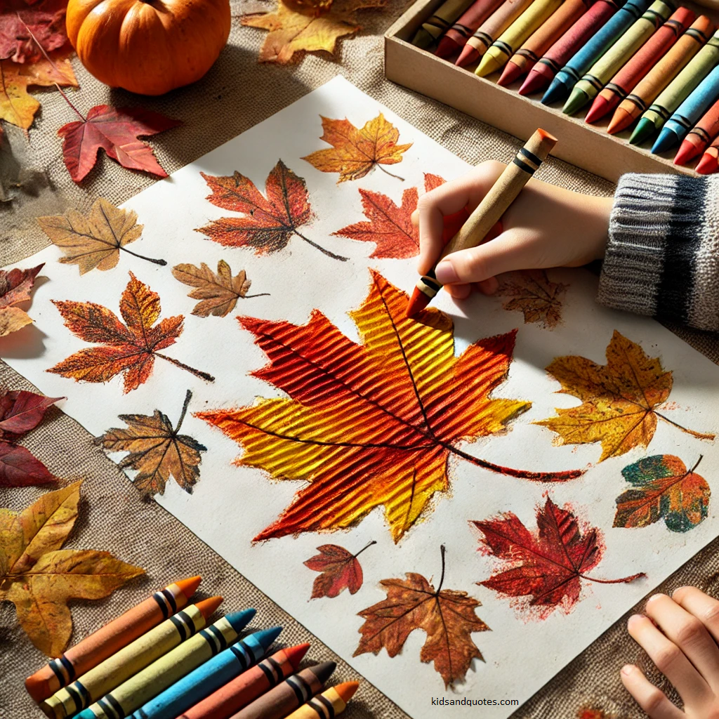 Leaf rubbing activity for kindergarten children during thanksgiving