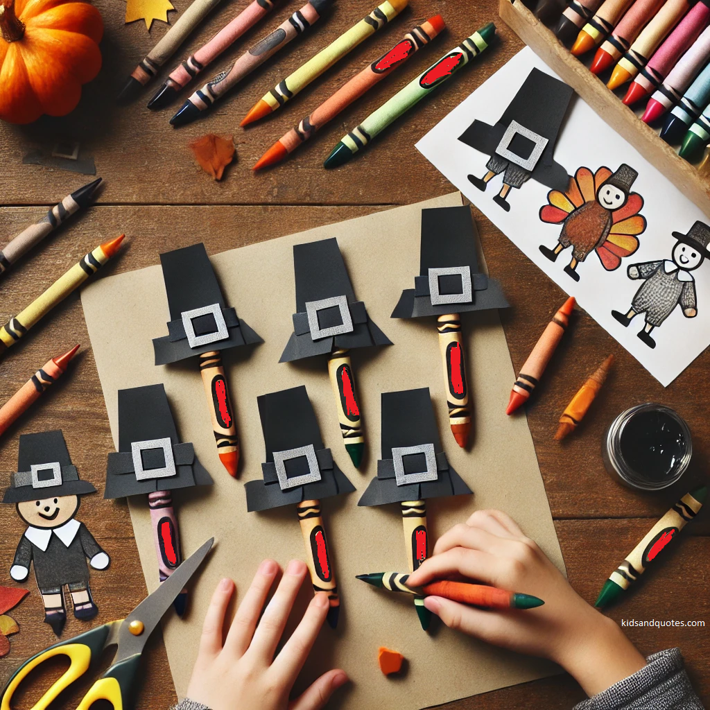 Pilgrim hat crayons - thanksgiving art and craft idea for kindergarten.