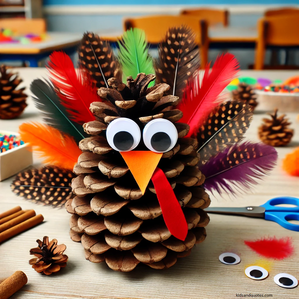 Pinecone turkey craft - a thanksgiving idea for kindergarten kids.