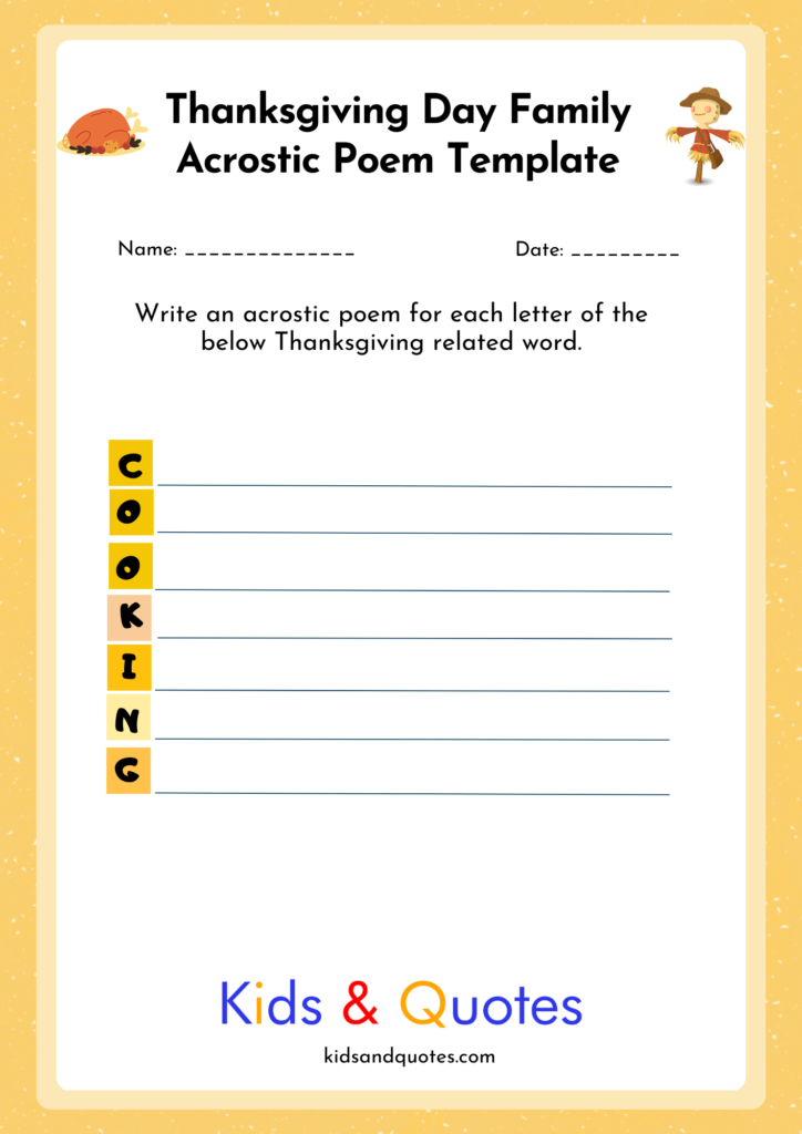 Cooking - Thanksgiving acrostic template.