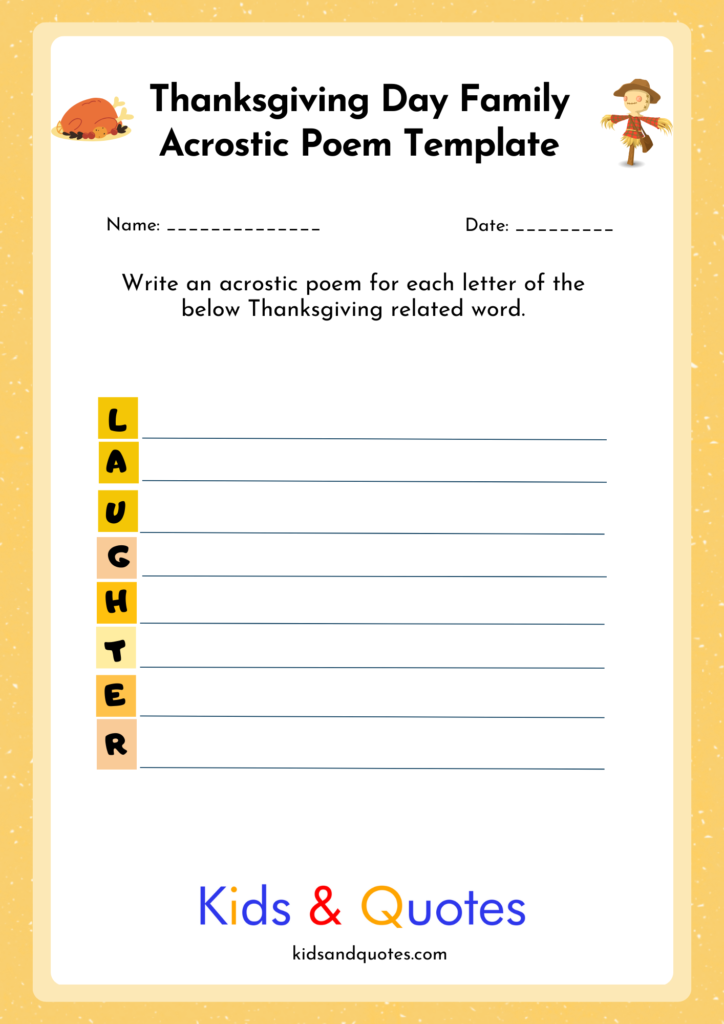 LAUGHTER - Thanksgiving family themed acrostic template.