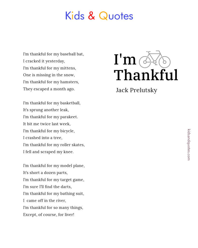 I'm Thankful - A Printable Thanksgiving poem by Jack Prelutsky