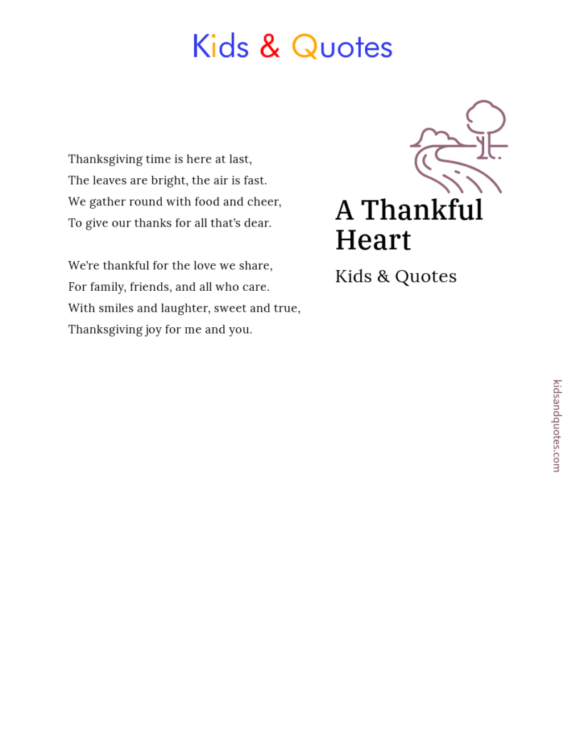 A Thankful Heart - a printable poem for Thanksgiving by Kids & Quotes.