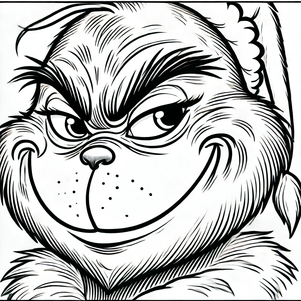 Grinch's face with his mischievous smile.