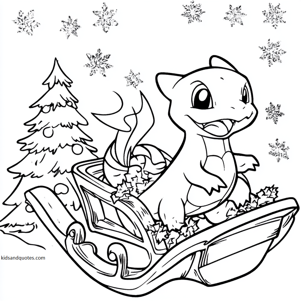 Charmander pulling a festival sleigh - coloring page.