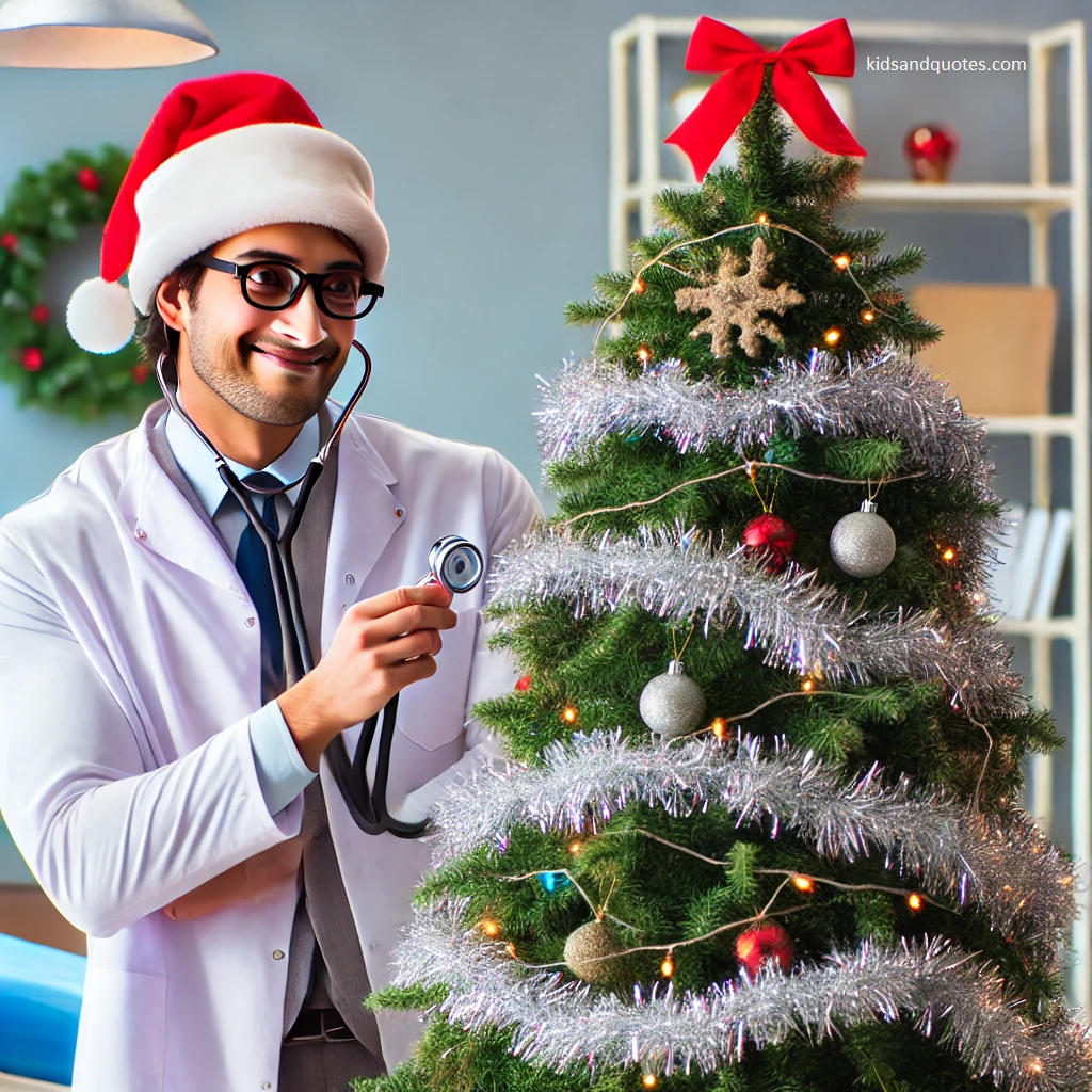 Doctor checking a Christmas tree - Christmas tree jokes. 