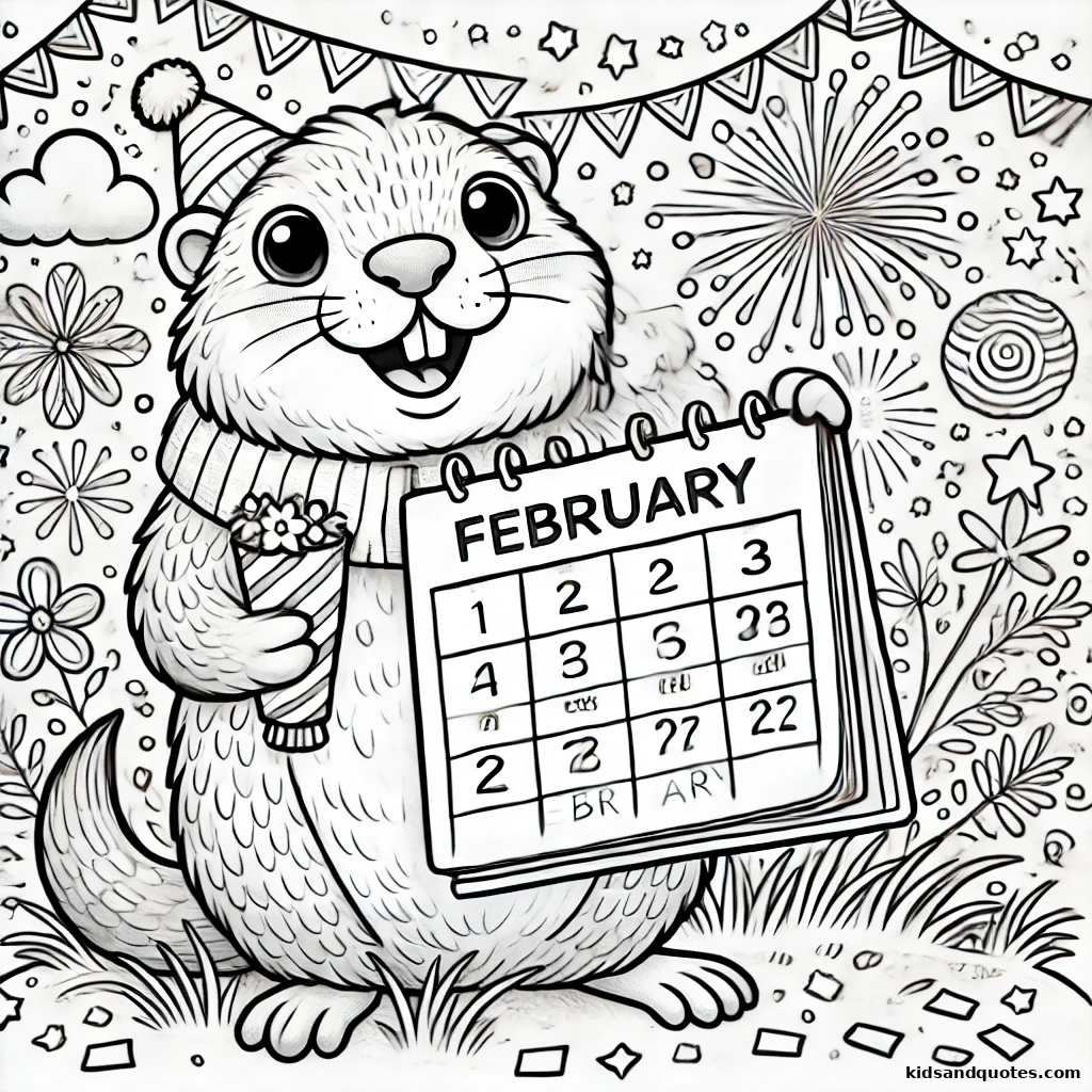 Groundhog proudly holding up a calendar marked for February 2nd—Groundhog Day!