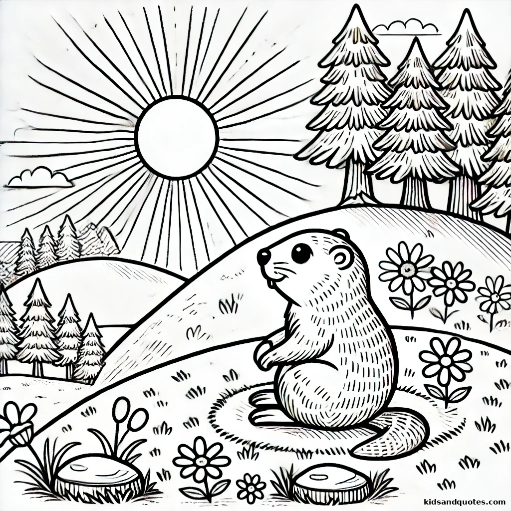 Groundhog watching the sunrise from a lush hilltop.