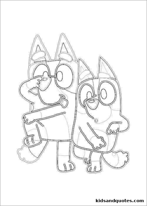 Bluey and bingo dancing together - coloring page.