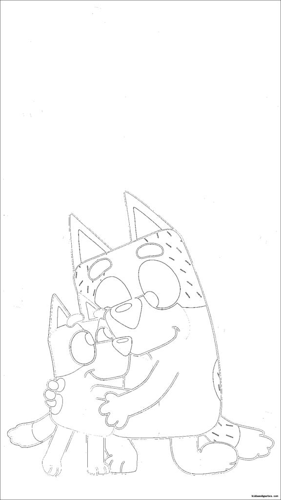 Bluey Valentine's coloring page capturing a sweet and heartfelt hug between Bandit and Bingo, showcasing their strong father-daughter bond.