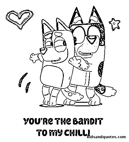 Bluey Valentine's coloring page featuring Bandit and Chilli, the beloved Heeler parents from the Bluey series.