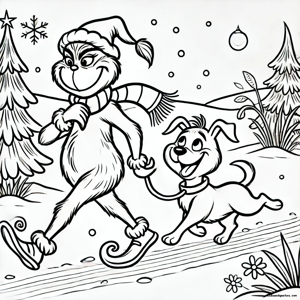 Grinch walking his dog (Max), holding the leash.