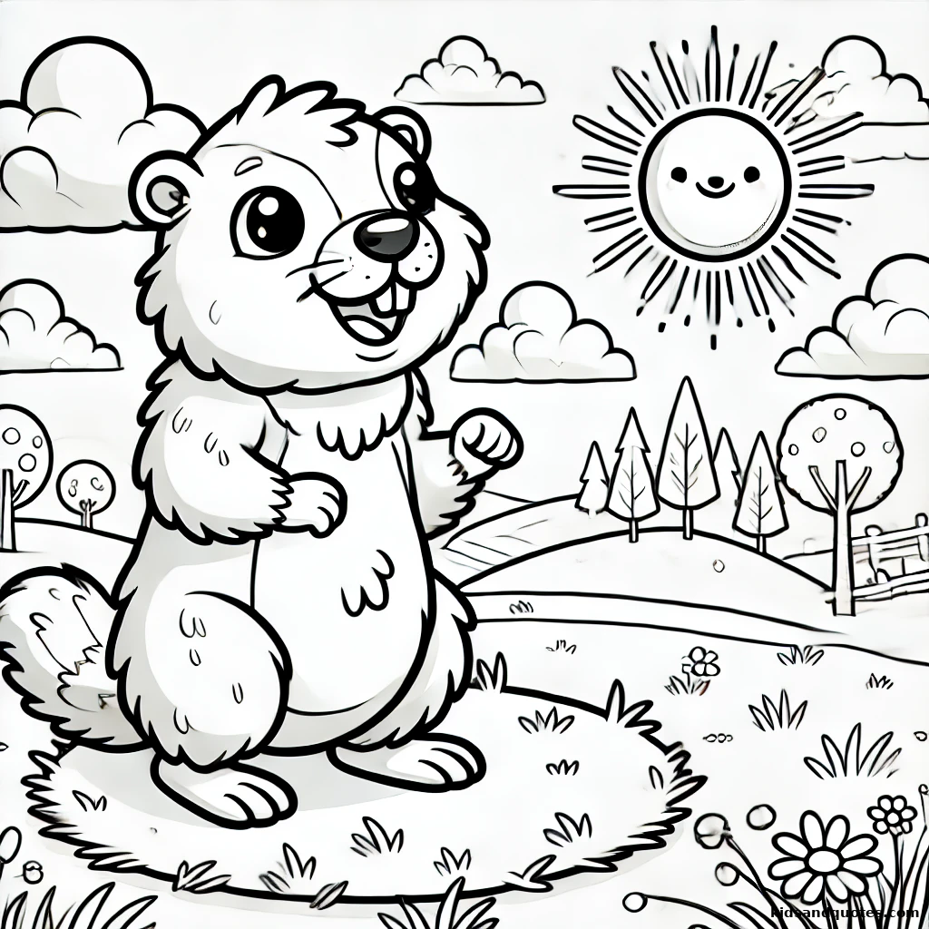 Groundhog enjoying a sunny day in a beautiful meadow.