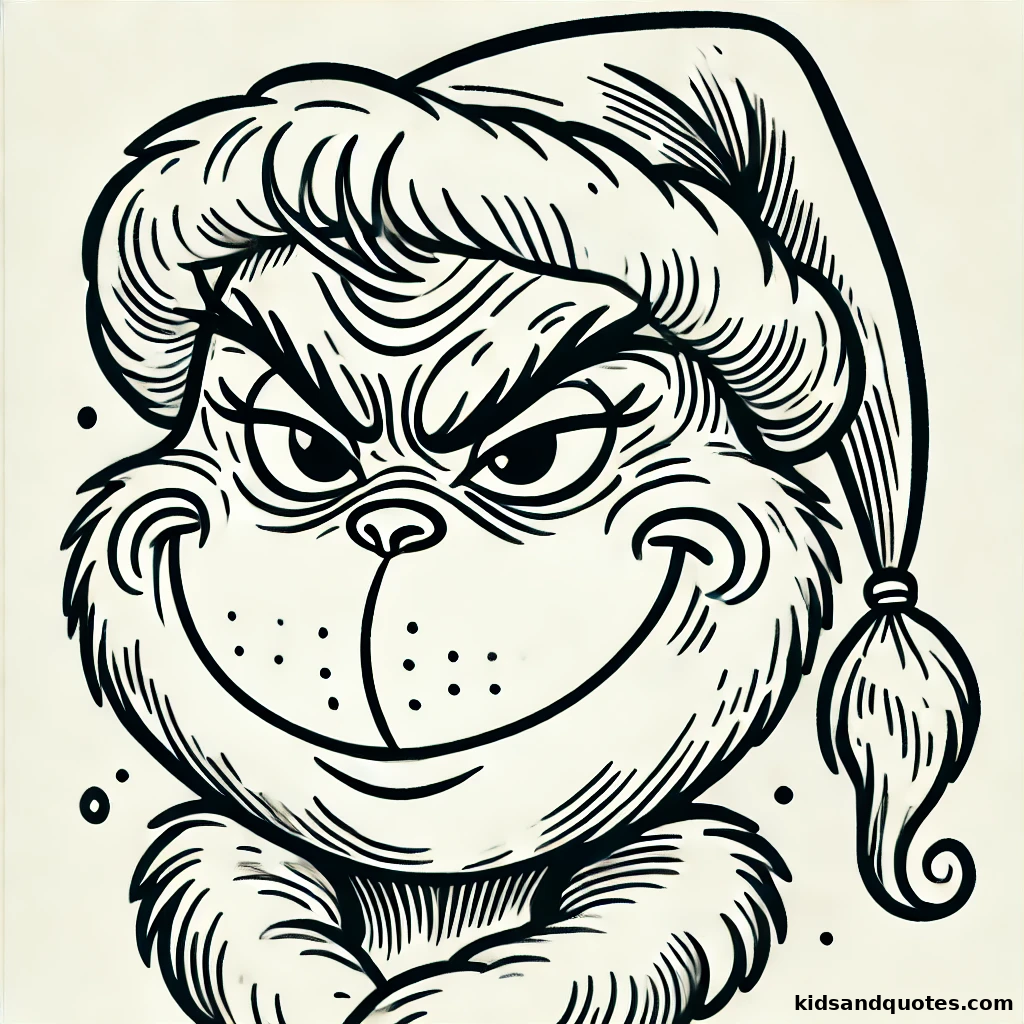 A close-up of the Grinch's iconic mischievous smile with an easy outline.