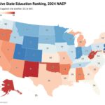 Color coded data map of NAEP 2024 rankings across the USA.