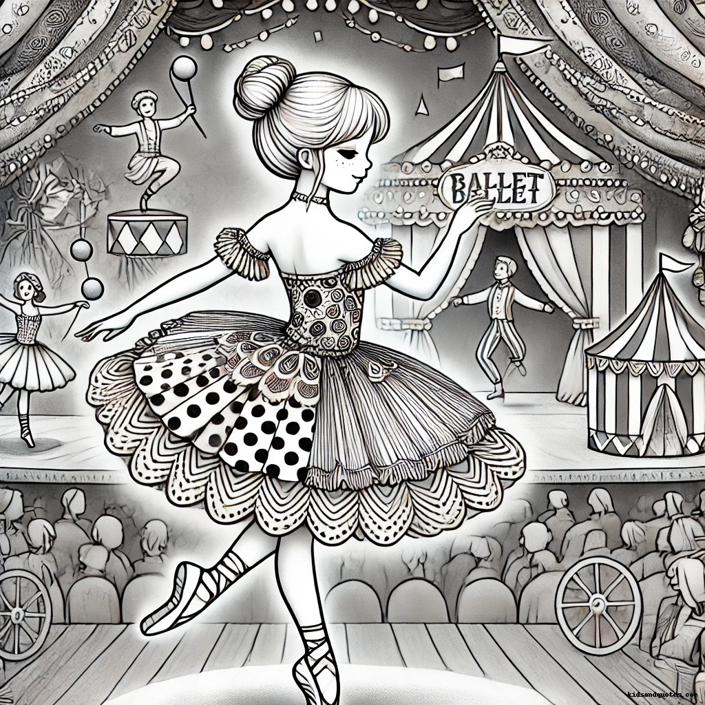 The ballerina dazzles in a costume full of whimsical patterns.