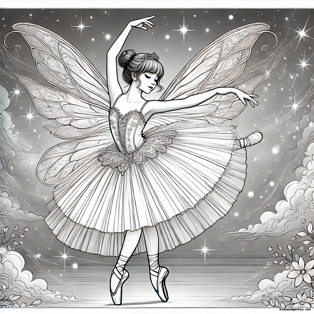 A ballerina gracefully twirls with delicate, shimmering wings.