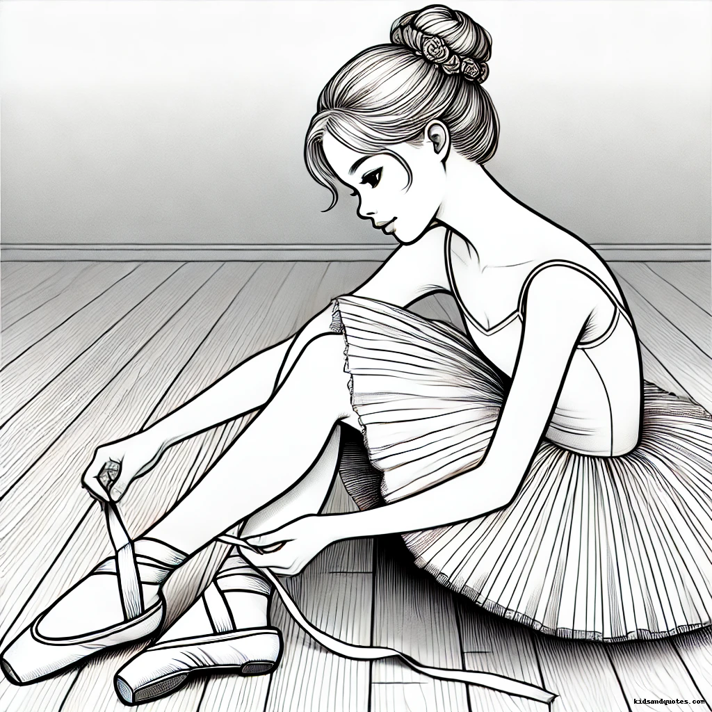 A Ballerina carefully tying the ribbons of her pointe shoes.