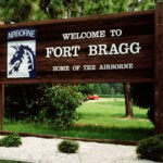 A sign near the front gate of Fort Bragg, North Carolina.