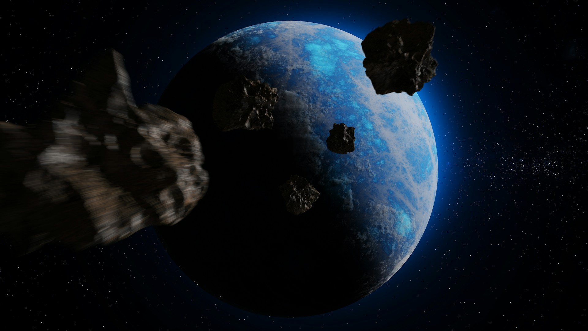 Asteroids traveling towards earth.