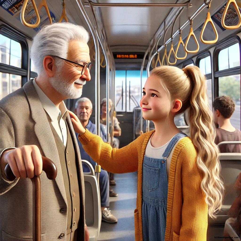 A little girl offering her seat in a bus to an elderly man - a very short story.