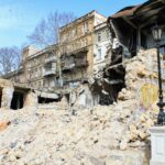 Earthquake demolished buildings.