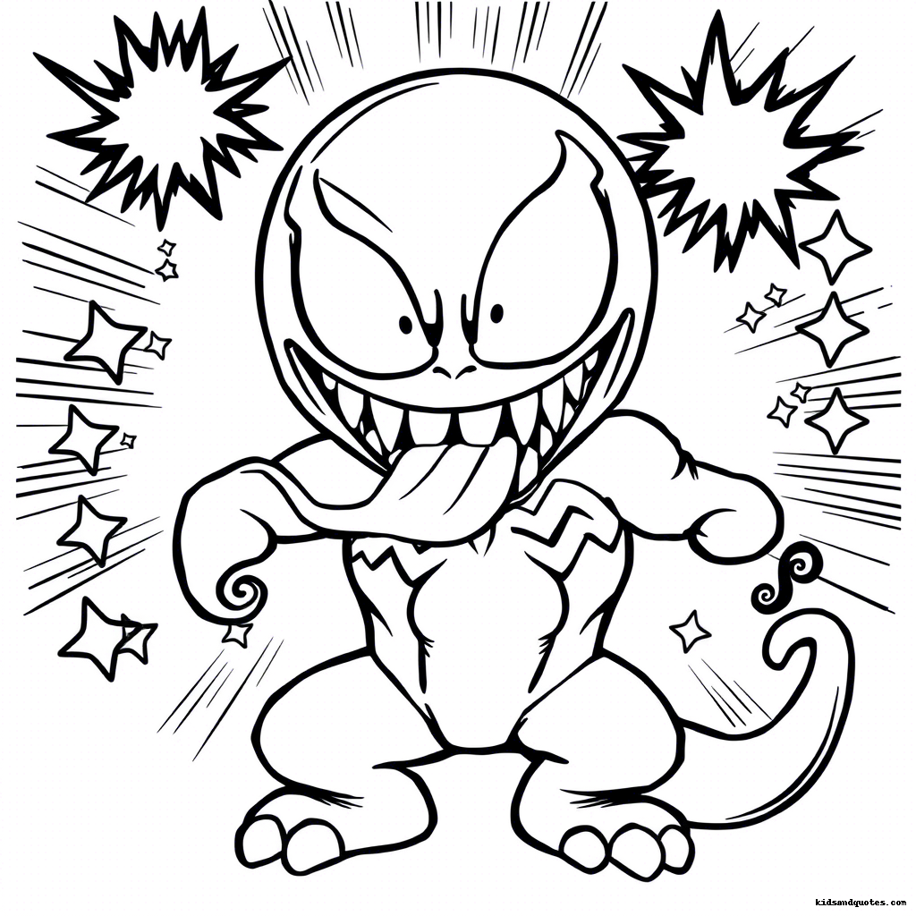 Kid-friendly venom, cartoon style coloring page.