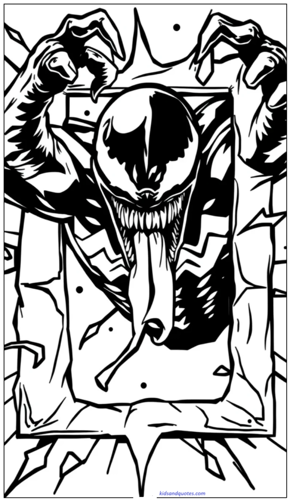 Venom breaking out of a comic panel frame.