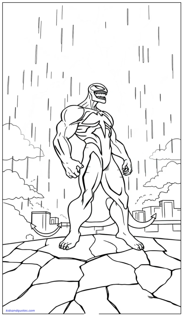 Venom standing dramatically with lightning in the sky.