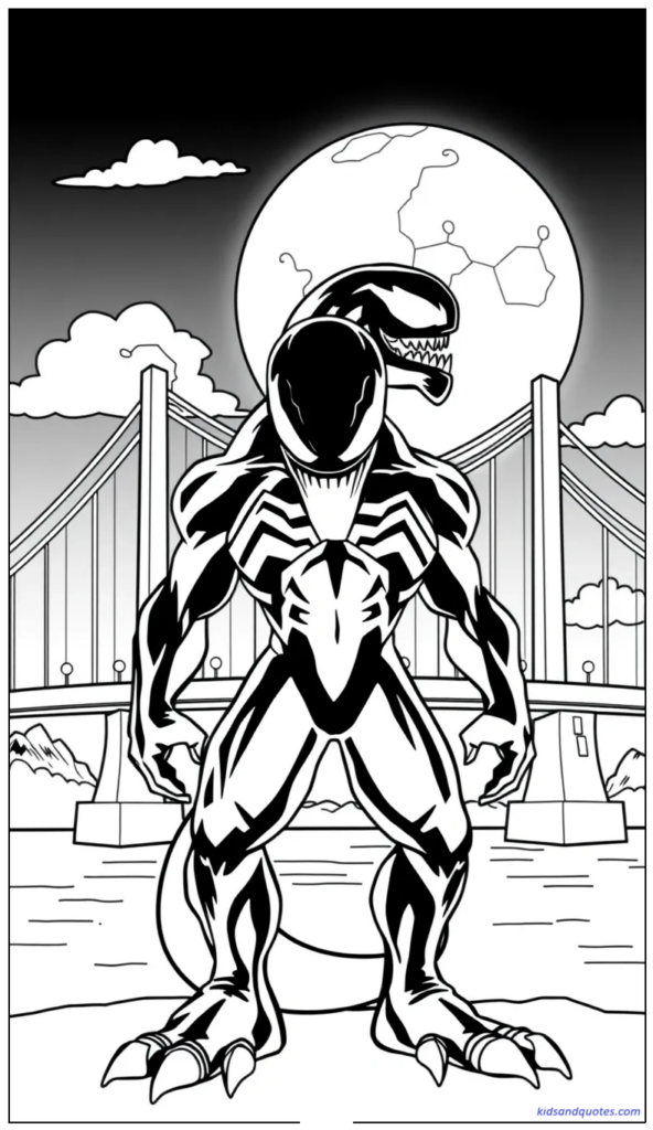Venom posed in front of a bridge under the moon.