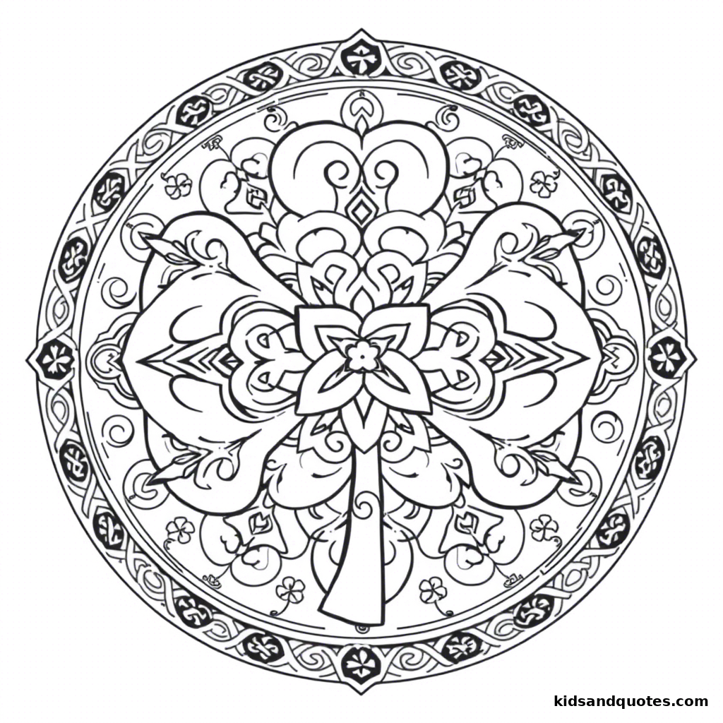 Shamrock mandala coloring page for relaxation.