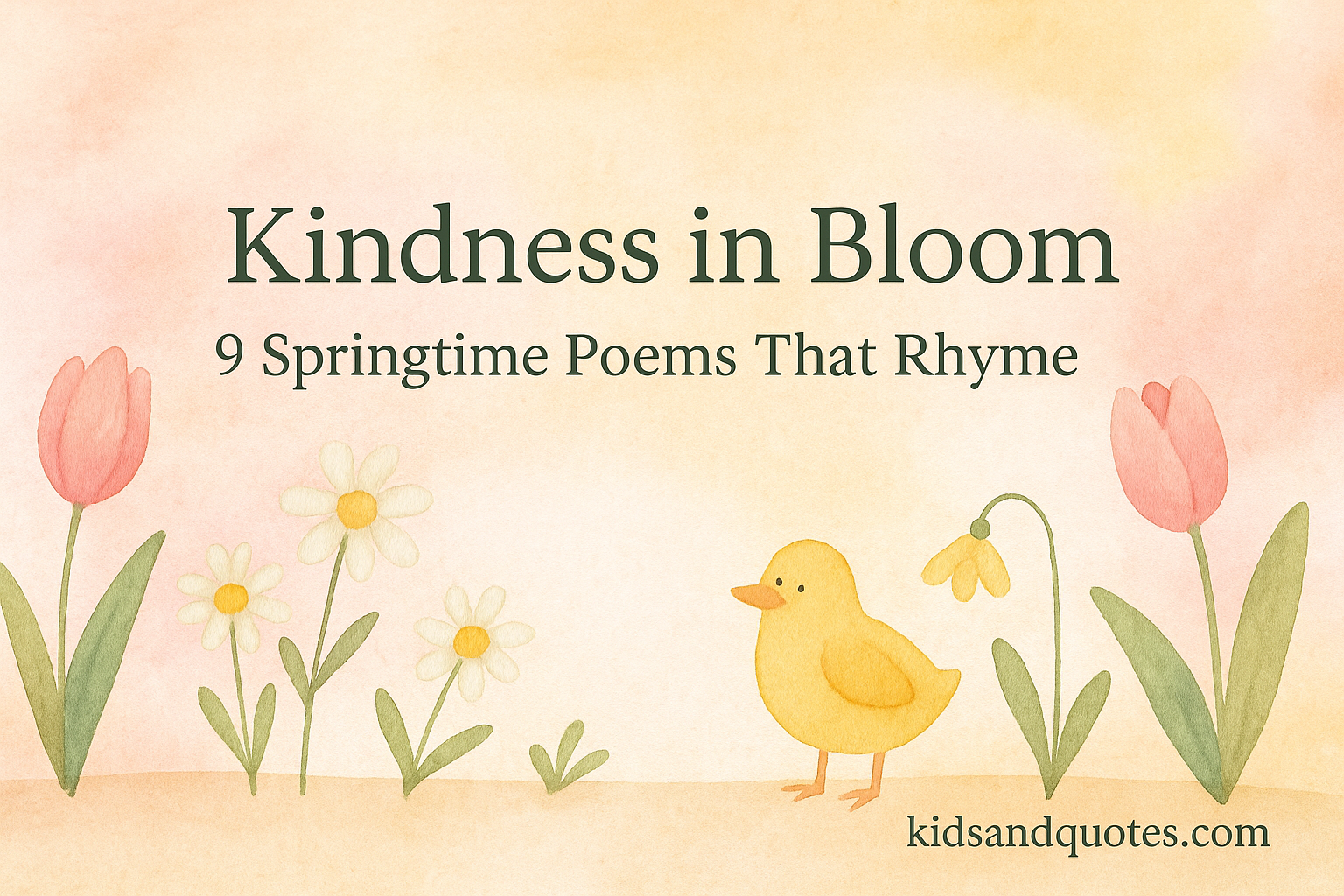An illustration on canvas of a chick and blooming flowers, reflecting spring mood.