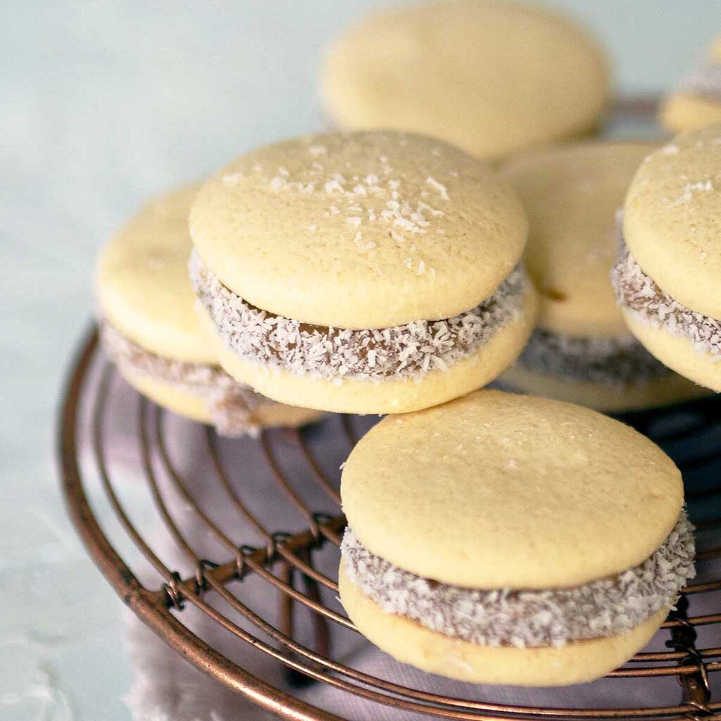Alfajores - short bread cookies filled with thick caramel called dulce de leche.
