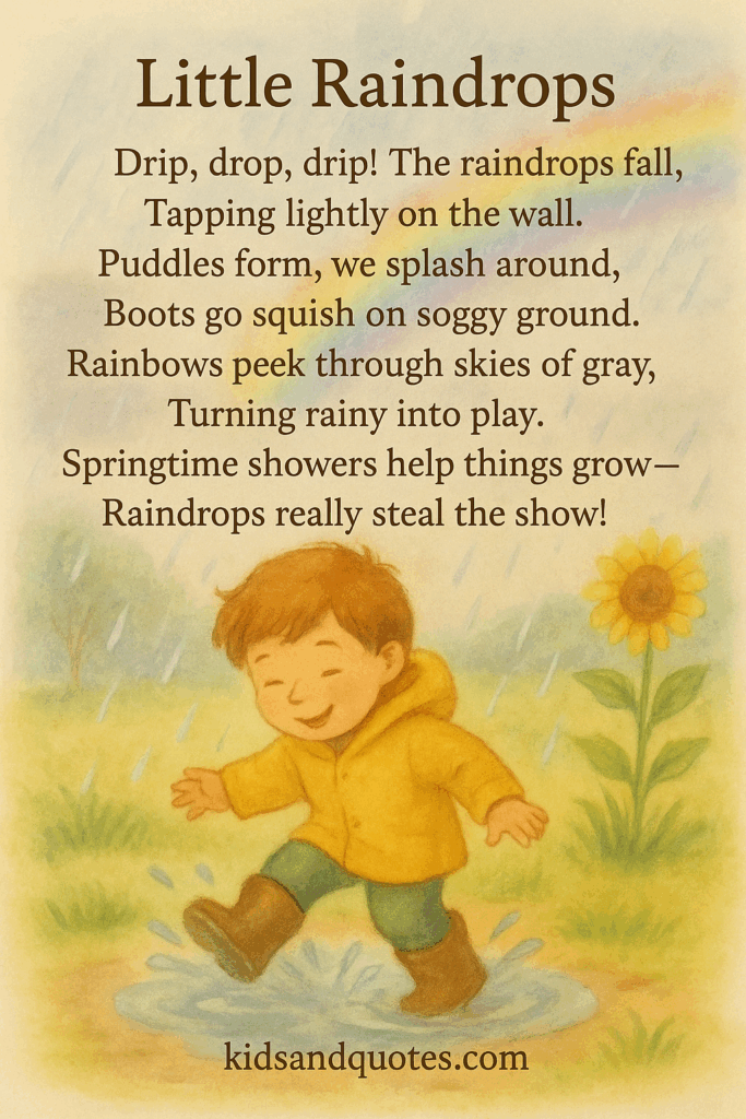 Little Raindrops - An easy to remember 'spring themed' 8-line poem.