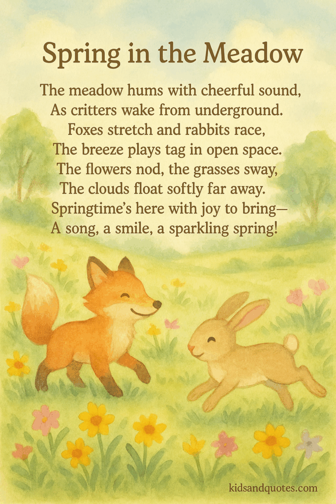 Spring in the Meadow - an easy to memorize spring-themed poem for children.