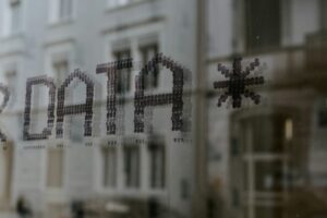Data written as pixels on a glass.