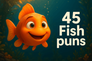 Animated fish with big eyes, smiling.