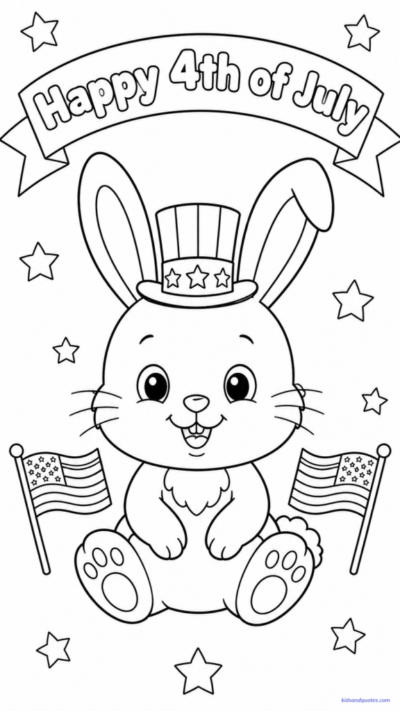 Free coloring page: Bunny wearing a tiny Uncle Sam hat.