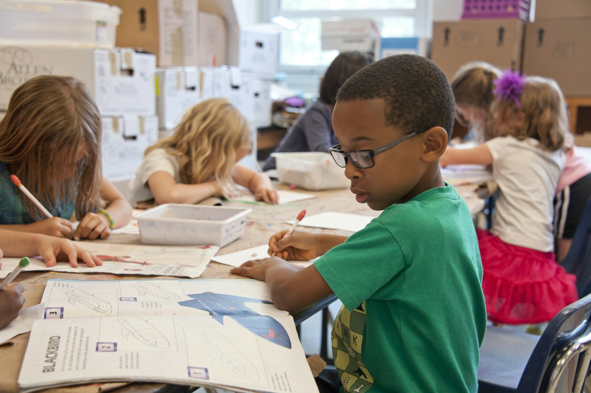 Students sitting in a classroom.