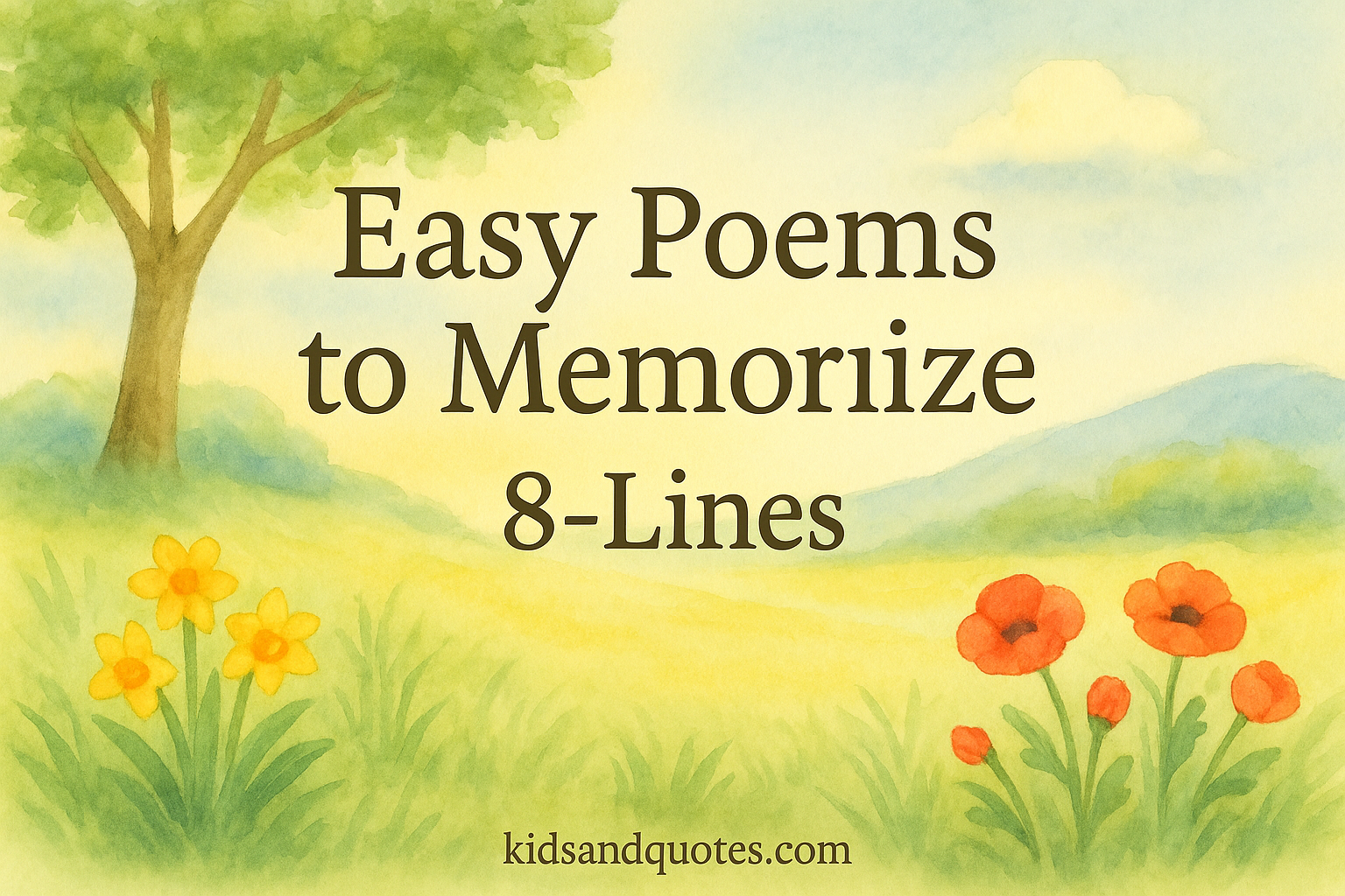 Illustration of a beautiful garden nestled between trees, mountains - easy poems to memorize