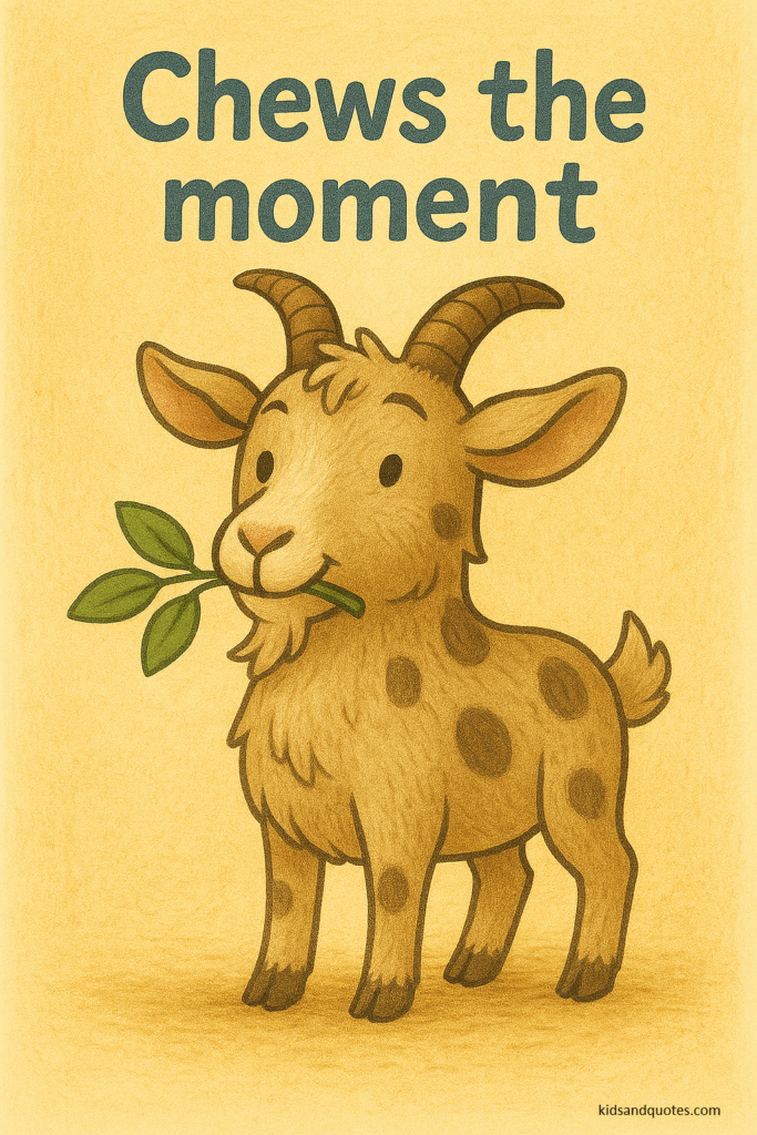 Goat pun with caption - Chews the moment